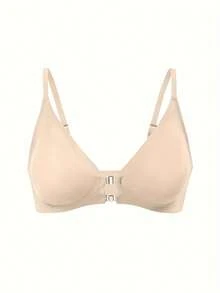 Solid Front Closure Wireless Cami Bra, Sexy Comfy Push Up Bra, Women's Lingerie & Underwear - 杏色 - 查看 6