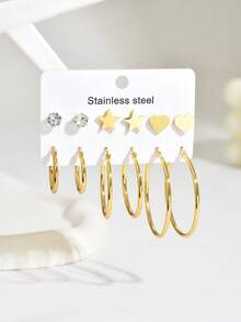 12pcs/Set Elegant Zirconia Small Hoop Earrings, Stainless Steel, Suitable For Daily Wear - Multicolor - View 22