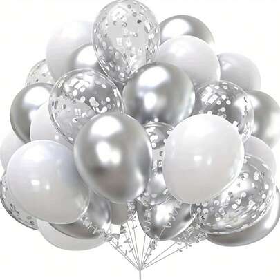 20pcs White & Silver Glitter Balloons Set, Suitable For Birthday, Wedding, Valentine's Day, Thanksgiving, New Year, Home Decor, Party Decoration, Balloon Party