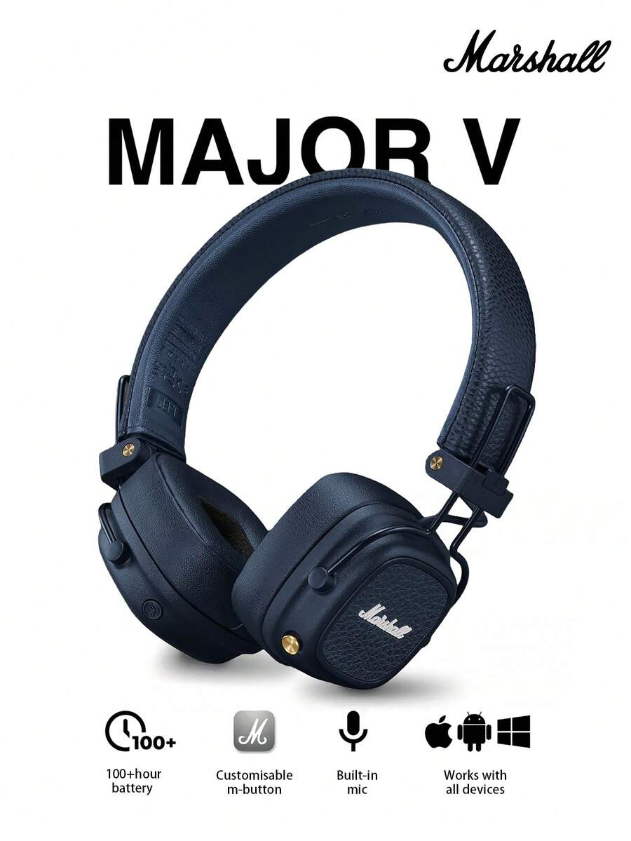 Tai nghe Bluetooth không dây Major V, sở hữu chất âm đặc trưng của Marshall, thời lượng pin 100 giờ, cấu trúc bền bỉ, thiết kế gập gọn, hỗ trợ sạc không dây, nhẹ và di động, phù hợp cho du lịch, tập thể dục, chơi game và nghe nhạc. - Màu xanh nửa đêm - Xem 1