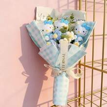 Handmade Flower Bouquet,  Knitted Floral Bouquet, Cute Handheld Flower Bouquet For Valentine's Day,  Delicate Desktop Decor, Anniversary, Graduation, Birthday Gift - Multicolor - View 5