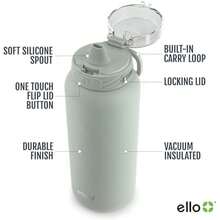 Ello Cooper - Botella de agua de acero inoxidable de 32 onzas con popote y asa de transporte, doble pared y metal aislado aspiradora, tapa de bloqueo a prueba de fugas con boquilla de silicona(0.7 Litros Salvia) - Multicolor - Ver 3