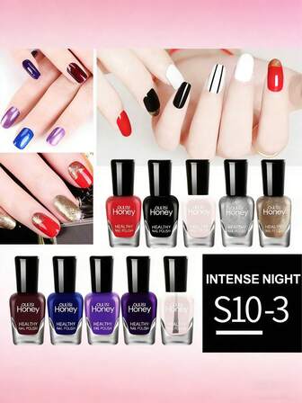 10支/套 5毫升水性指甲油，快干，可撕拉，适合初学者，色彩鲜艳，持久不脱色，无异味，易于涂抹和卸除，是学生和专业美甲沙龙的理想之选。