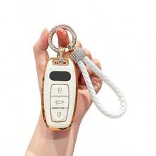 For Audi Key Fob Cover With Luxury Diamond Bling Braided Rope Keychain, Upgraded Soft Key Case For A3 A6-A8 E-Tron S3 RS6-7 SQ7-8 Key Fob Shell - White - View 3