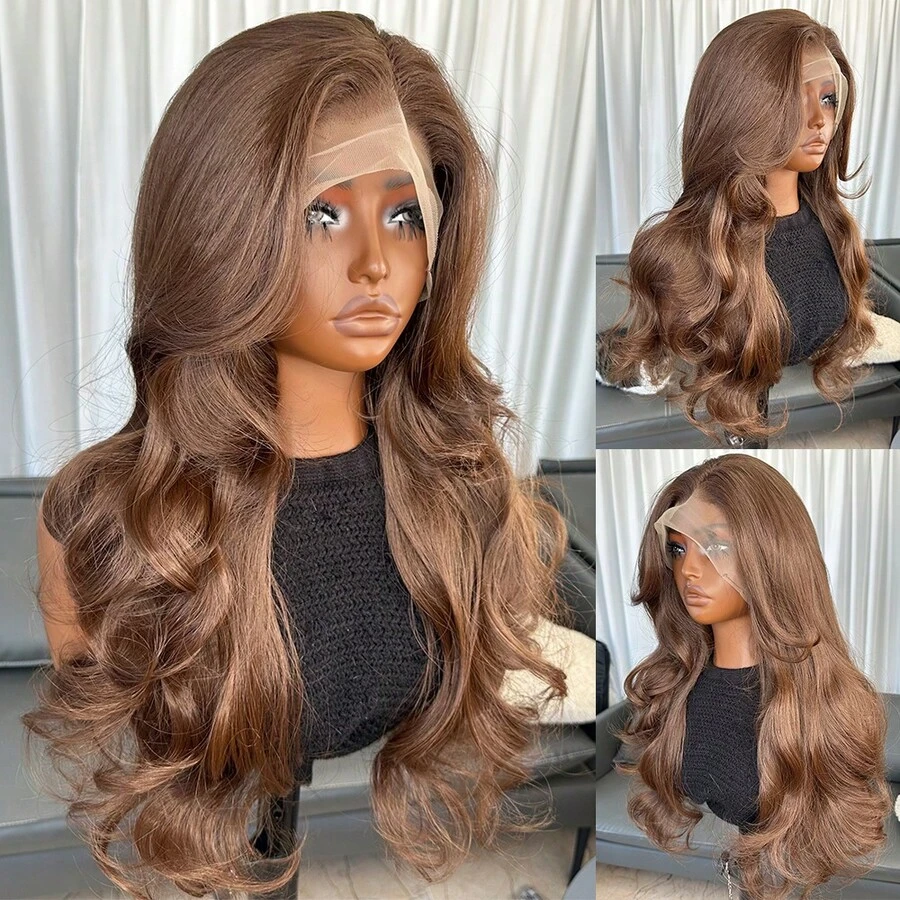 Kanekalon Futura Hair Light Brown 13x6 Synthetic Lace Front Wigs For Women 22 Inch Long Straight Glueless Kanekalon Hair Resistant Synthetic Hair Wigs Free Part 150% Density For Women Daily Party Vacation Holiday Use Easy To Install And Take Off For Beginners