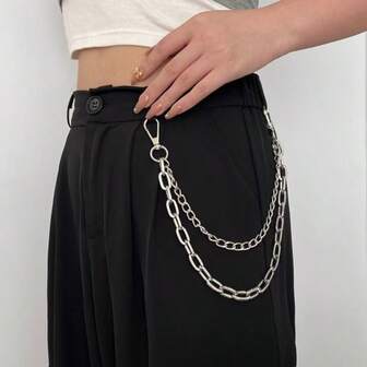 1/2pcs Unisex Minimalist Street Style Waist Chain (Pants Chain) With Silver Multi-Layer Mixed Chain Details, Multi-Layered For Personalized Decoration, Suitable For Daily Outfits And Commute Looks.