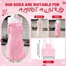 2pcs/Set Adjustable Cute Heart Pocket Apron, Suitable For Household, Work, Baking, Cooking, Gift For Women & Girls, Pink - Pink - View 3