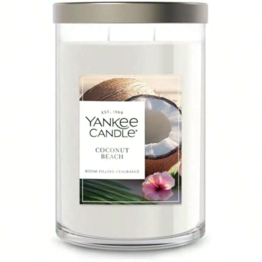 Yankee Candle - Vela perfumada de pilar mediano con hasta 115 horas de combustión, mezcla de cera de plantas premium para quemaduras constantes, vela de pilar de 14 onzas con fragancia de relleno de(Coco Beach Large 2-Wick Tumbler) - Multicolor - Ver 1