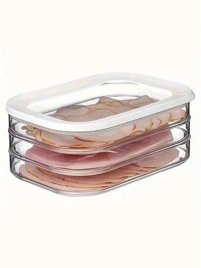 3-Layer Stackable Refrigerator Food Storage Containers With Lids, Suitable For Cured Meats, Bacon And Luncheon Meats. These Stackable 3-Tier Food Storage Containers With Lids Are Perfect For Storing Cold Cuts, Salami, Cooked Meats And Prepared Meals. They Can Also Be Used For Food Refrigeration And Freezing.