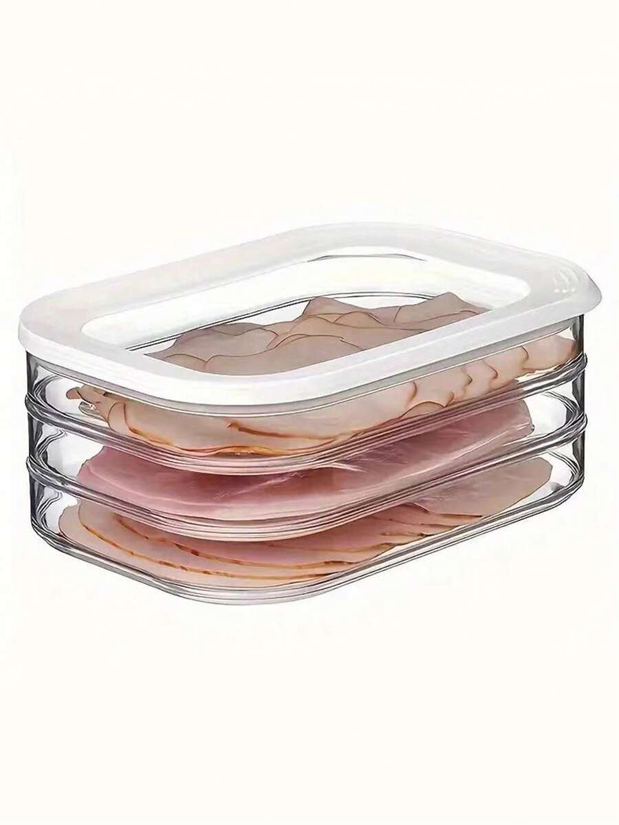 三层可叠放冰箱食品保鲜盒，带盖，适用于腌制肉类、培根和午餐肉。这些三层可叠放食品保鲜盒非常适合存放冷切肉、萨拉米香肠、熟肉和预制食品。它们也可用于食品冷藏和冷冻。