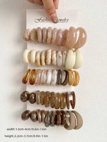 1-15对随机字母、水滴、几何、复古硬币风格、Y2K夸张时尚亚克力耳环套装，适合女性，母亲节、情人节、圣诞节、新年、日常佩戴 - 彩色 - 查看 1