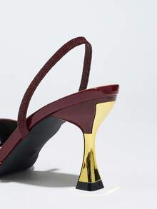 Spring/Summer Women's High Heel Shoes, Fashionable High-End Unique Color Blocking Wineglass Heel Pointed Toe Shiny Soft Mirror Material Strap Sexy Elegant Ankle Strap Suitable For Any Formal Occasion, Wine Red Versatile Ladies Formal Sandals, Glamorous High Heels - Burgundy - View 5