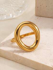 1 chiếc nhẫn hình bầu dục mạ vàng 18K bằng thép không gỉ tối giản, phù hợp để đeo hàng ngày cho phụ nữ - Nhiều màu - Xem 2