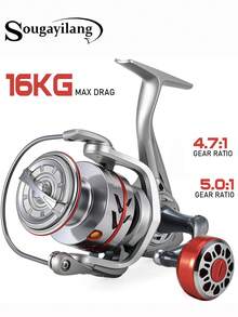 1PC Heavy-Duty Spinning Reel - 4.7:1/5.0:1 Gear Ratio, Aluminum Alloy Spool CNC Machined Handle, 16KG Max Drag, Anti-Corrosion Waterproof For Saltwater Freshwater Big Game Fishing (Tuna/Shark/Carp) - Silver - View 1