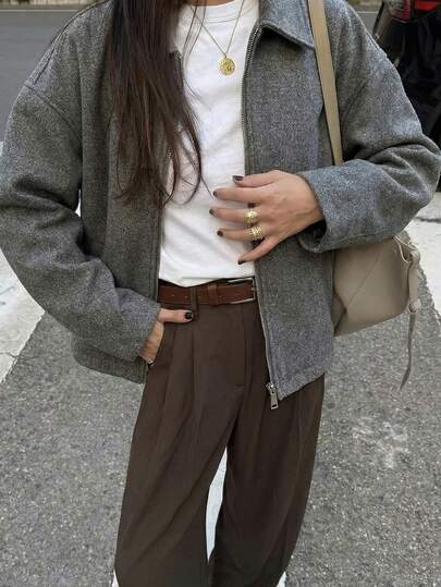 Abrigo con cremallera versátil y sencillo para uso diario de mujer