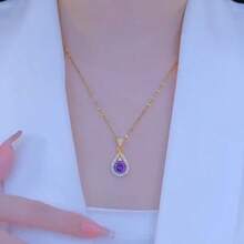 Collar de gota de agua púrpura del mismo estilo de  para mujeres, cadena de clavícula versátil de celebridad de internet, joyería de moda nueva 2023, artículo popular - caja de regalo - Ver 2