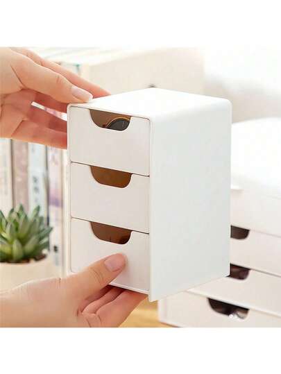 1 Set Classic White Plastic Stackable Storage Drawers, Suitable For Office Supplies, Jewelry, Cosmetics - Space-Saving Desktop Organizer, Ideal For School And Dorm Use