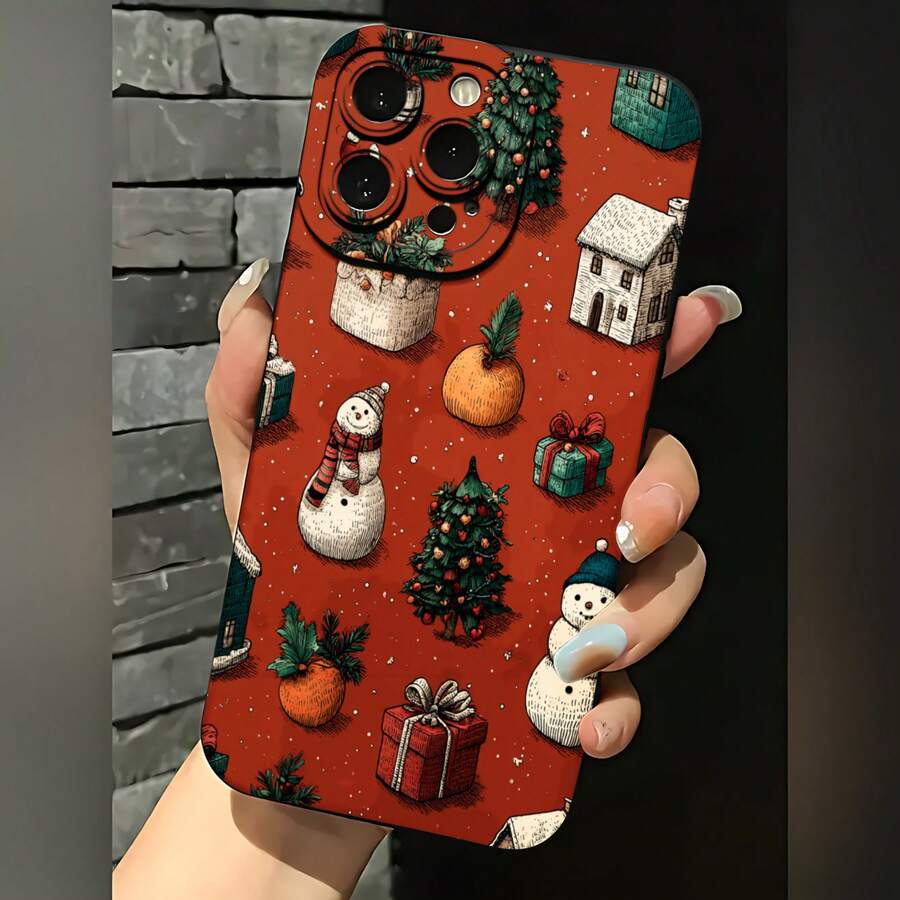 2026 nueva funda de teléfono esmerilada, funda de teléfono con diseño de árbol de Navidad y muñeco de nieve, caja de regalo con patrón festivo para iPhone 17 15 14 13 12 Pro Max y Galaxy S23 S22 S21 S20 Ultra, protector de teléfono, funda de pareja, regalo para novio y novia, regalo de Navidad - Azul Klein - Ver 1
