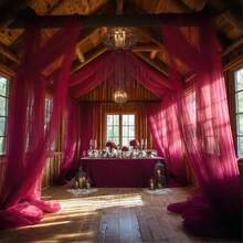 1 Piece, A Romantic And Festive Deep Red Christmas Background Christmas Tree Decoration Pendant. Wine Red Wedding Arch Curtain Ceiling Hanging Gauze, Durable Polyester. It Is Very Suitable For Weddings, Christmas Tree Scarves - Deep Red - View 5