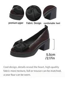 Preppy Style Bow Accent Office Chunky Heel Pointed Toe Brown High Heels, Comfortable Low Price Casual Country Outdoor Holiday Shoes - Brown - View 1