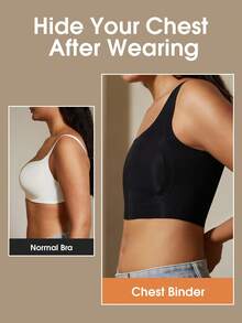 女士胸部束紧带，弹性束带微塑无缝文胸吊带背心，适合FTM跨性别者，可调节以缩小胸部外观，塑身衣上衣包臀塑形平胸压缩文胸背心 MOVWIN - 黑色 - 查看 3