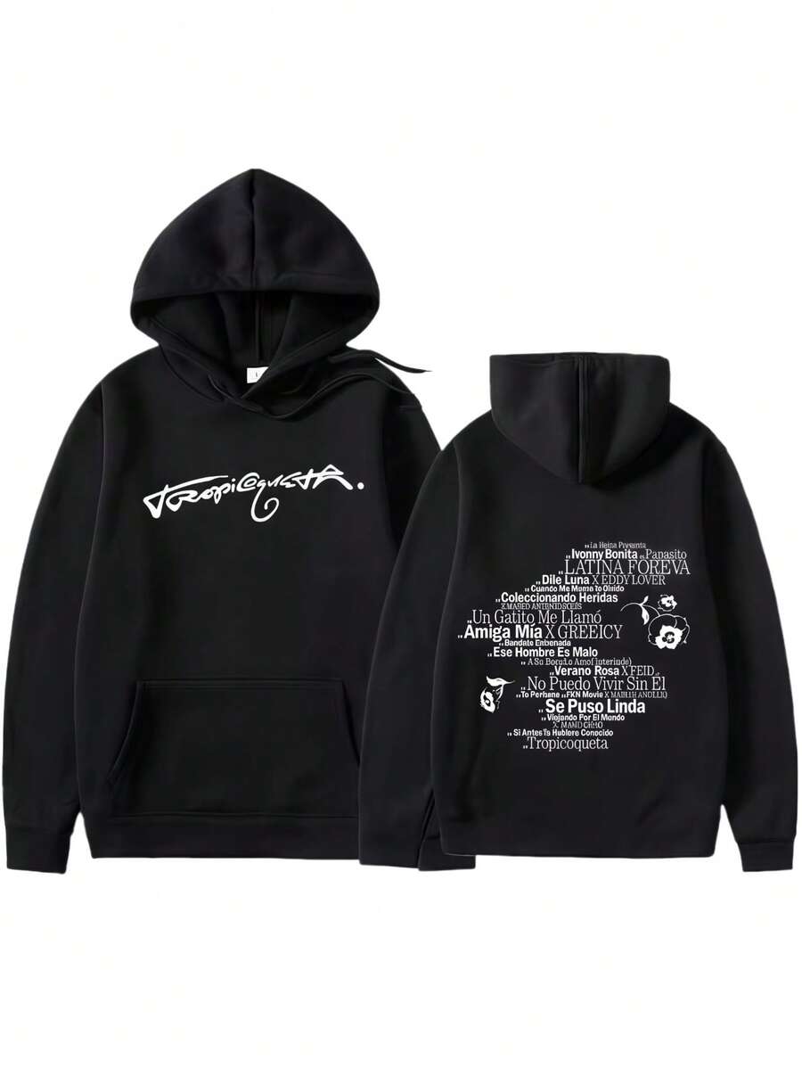 Karols G Tropicoqueta 2025 Harajuku Graphics Hoodie Long Sleeve Sweatshirt Men's Y2K Clothing Casual High Quality Pullover Unisex - 黑色 - 查看 1
