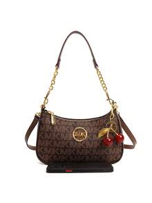 2025 New Fashionable Classic Versatile Solid Color PU Waterproof Fabric Retro Style Shoulder Bag Square Bag With Letter Pattern Decoration Design, Perfect For Shopping. Follow Us To Purchase And Receive A Free Exquisite Cherry Charm.