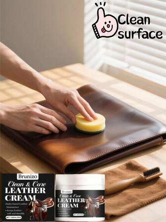 皮革清洁护理霜 - 专为彻底去除家具、包袋和汽车座椅等皮革表面的污渍和灰尘而设计。使用方法简单：清洁表面，确保无尘无污，用海绵涂抹适量护理霜，轻轻打圈擦拭。自然风干即可。它还能在皮革表面形成保护层，延长皮革的使用寿命。