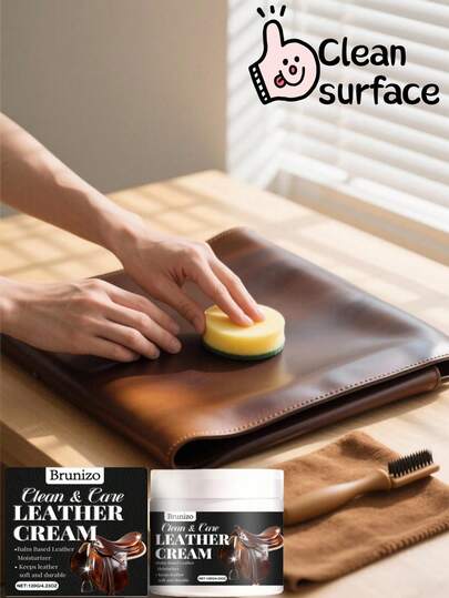 皮革清洁护理霜 - 专为彻底去除家具、包袋和汽车座椅等皮革表面的污渍和灰尘而设计。使用方法简单：清洁表面，确保无尘无污，用海绵涂抹适量护理霜，轻轻打圈擦拭。自然风干即可。它还能在皮革表面形成保护层，延长皮革的使用寿命。