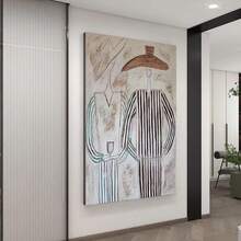 1PCS Modern Abstract Figures Canvas Wall Art - Chic Striped Couple Portrait Print For Living Room, Bedroom, Or Office - Contemporary Minimalist Home Decor - 彩色 - 查看 3