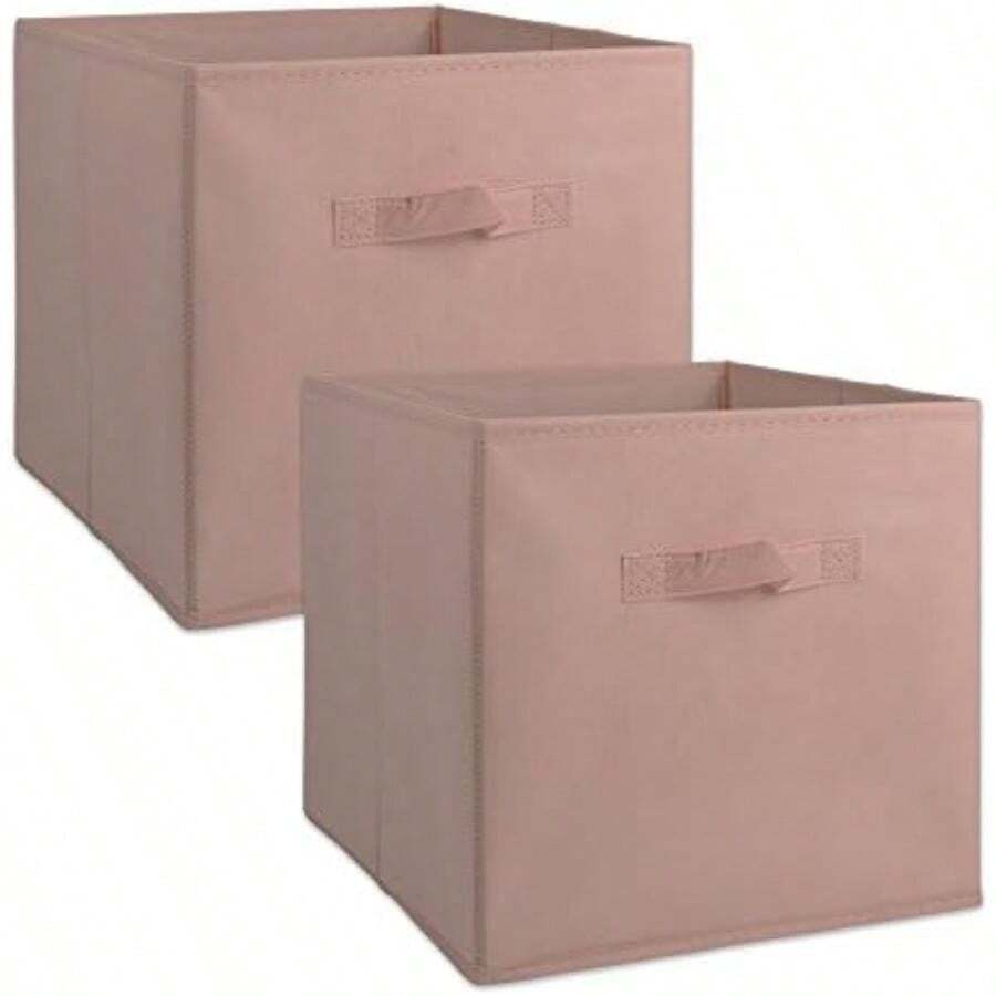 DII Contenedores plegables de almacenamiento de tela para guarderías, oficinas, armarios, decoración del hogar, organizadores de cubos y uso diario, 11 x 11 x 11 pulgadas, color blanco, juego de 2, pequeño (2)(Rosa Small - Set of 2) - Multicolor - Ver 1