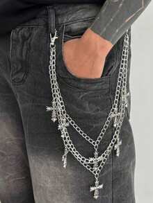 1pc Fashionable Personalized Cross Body Chain, Men's Casual Charm Body Chain, For Pants Decoration, Suitable For Teenagers College Autumn/Winter Outfit