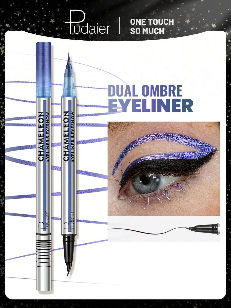 Pudaier Chameleon Eyeliner - Waterproof And Sweat-Resistant, Fine Tip To Prevent Smudging, Black Suitable For Daily Makeup; Chameleon Color Suitable For Various Party Occasions. - #02 - View 1