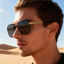 1 Pair Gold Frame Men's Fashion Glasses, High-End Retro Chic Fashion Glasses, Fashion Eyewear Suitable For Driving, Vacation, Beach, Daily Wear - Multicolor - View 5