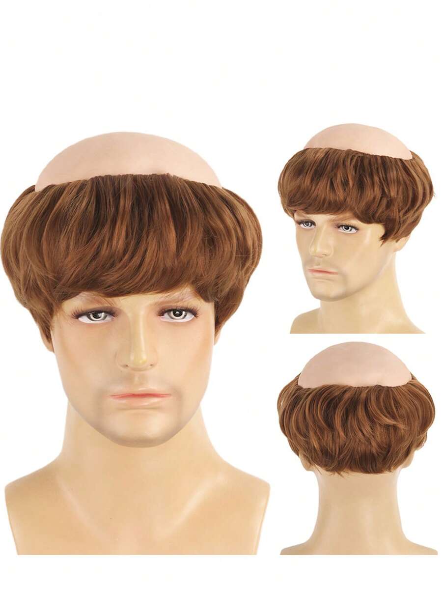 Brown Bald Jesus Priest Monk Cosplay Wig, Synthetic Hair Full Wig For Holiday Party, Stage Performance - Brown - View 1