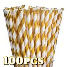 6*197mm Black & Gold Disposable Paper Straws, Suitable For Party Decorations, Graduation Ceremonies, Bachelor Parties, Weddings, Christmas, New Year's Eve Parties And Other Occasions - Multicolor - View 14