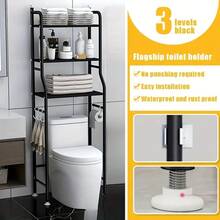 Multi-Functional Three-Layer Toilet Stand, Independent Storage Rack, With Toilet Paper Rack And Hook, Space-Saving Bathroom Organizer And Storage Rack, Practical Storage Rack, Shelf And Shelf System, Industrial Storage Rack - màu đen - Xem 2