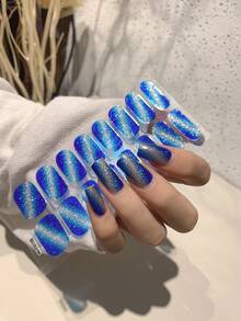 1片新款猫眼闪粉美甲贴纸，防水可撕式全贴美甲贴纸，女士美甲贴花，自粘美甲贴纸，DIY美甲套装，易于使用，适合节日、派对、舞台装饰、生日礼物等场合。 - 藍色 - 查看 2