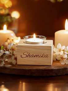 Portavelas rectangular de madera con nombre personalizado grabado, regalo de Acción de Gracias/Navidad, decoración acogedora del hogar, decoración de fiesta navideña, decoración de escritorio, decoración de sala de estudio