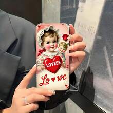 1PC Phone Case,  Vintage Girl Holding Heart , Stylish Phone Case, Phone Decoration, All-around Lens Protection, Creative Small Gift, Funny Gift for Boys and Girls - ブラック - チェックする 5