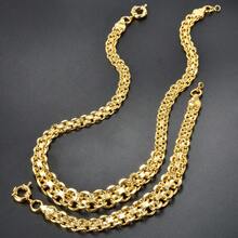2pcs Set 18K Gold Plated Chunky Exaggerated Copper Necklace & Bracelet Sailor Button Jewelry Set, Suitable For Women's Daily Wear And Party Gifts - Gold 2 - View 7