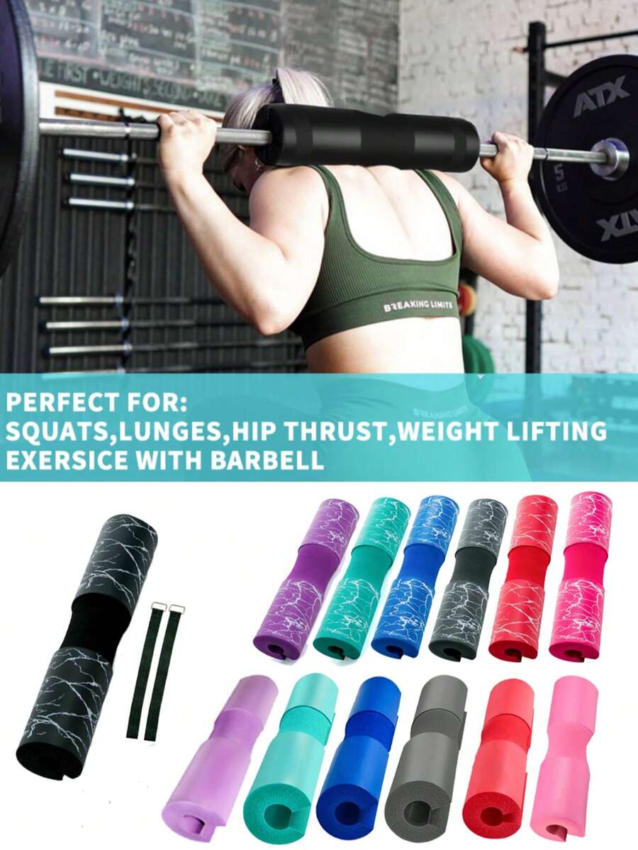 深蹲垫/杠铃垫，适用于深蹲、弓步和臀桥等动作 - 泡沫海绵垫可在训练时缓解颈部和肩部压力 - 标准尺寸（1 个杠铃肩垫和 2 条绑带）多种颜色可选