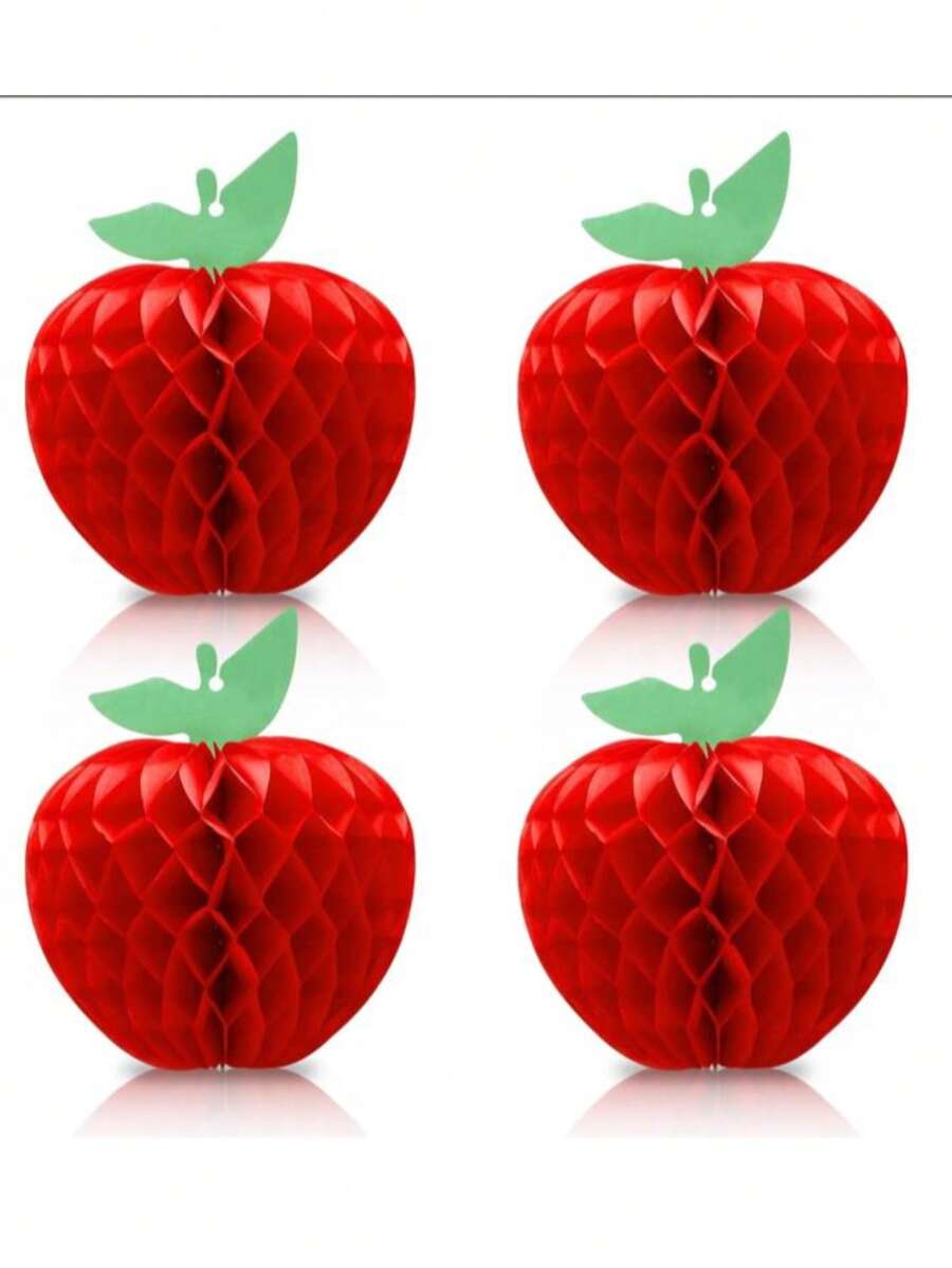 20.32 Cm (8 Inches) Red Apple Honeycomb Center Display. The Red Apple Honeycomb Tissue Hanging Is A Perfect Choice For Children's Rooms, Birthday Parties, Fruit Parties, Baby Showers, Weddings, And Back-To-School Themed Displays - Red - View 1