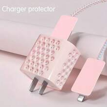Set de 5 piezas Funda protectora con panal rosa para disipar el calor, compatible con cable de datos Apple, cargador de 18-20W, a prueba de roturas y arañazos