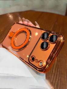 奢华电镀透明磁吸指环无线充电手机壳，带挂绳，兼容 17 Pro Max、17 Pro、17、16 Pro Max、16 Pro、16、15 Pro Max、15 Pro、14 Pro Max、14 Pro、14、13 Pro Max、13 Pro、13、12 Pro Max、11，带腕带保护套 - 橘色 - 查看 5