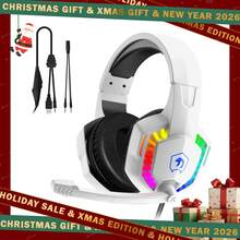 LexonTech RGB游戏耳机，5.1声道立体环绕声，3.5mm有线LED头戴式舒适耳机，带降噪麦克风和线控音量调节，适用于PC、笔记本电脑和智能手机，圣诞礼物/新年礼物/节日礼物/圣诞特辑/家庭礼物/年末礼物 - 白色 - 查看 2