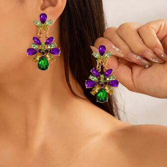 2pcs Carnival Rhinestone Earrings, Wine Bottle & Waterdrop Shaped Drop Earrings Suitable For Women Daily/Party Wear,Funny Cute Earrings, Holiday Gift, Christmas Gift For Her, Best Friend Gifts For Girl