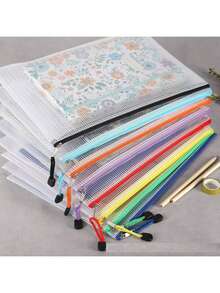 20pcs Waterproof A4 Zipper Mesh File Folders, Suitable For Cross-Stitch And Puzzles Projects, For Travel, School, Board Meetings And Office/School Supplies, 5 Macaron Colors,Back To School,School Supplies - Multicolor - View 6