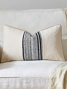 1/2 chiếc vỏ gối trang trí phong cách Bohemian, 18x18 inch, vỏ gối vuông kẻ sọc trang trí kiểu nhà nông thôn, vỏ gối nhung mềm mại, tông màu trung tính, phù hợp cho phòng khách, ghế sofa hoặc giường. - Đen và trắng - Xem 5