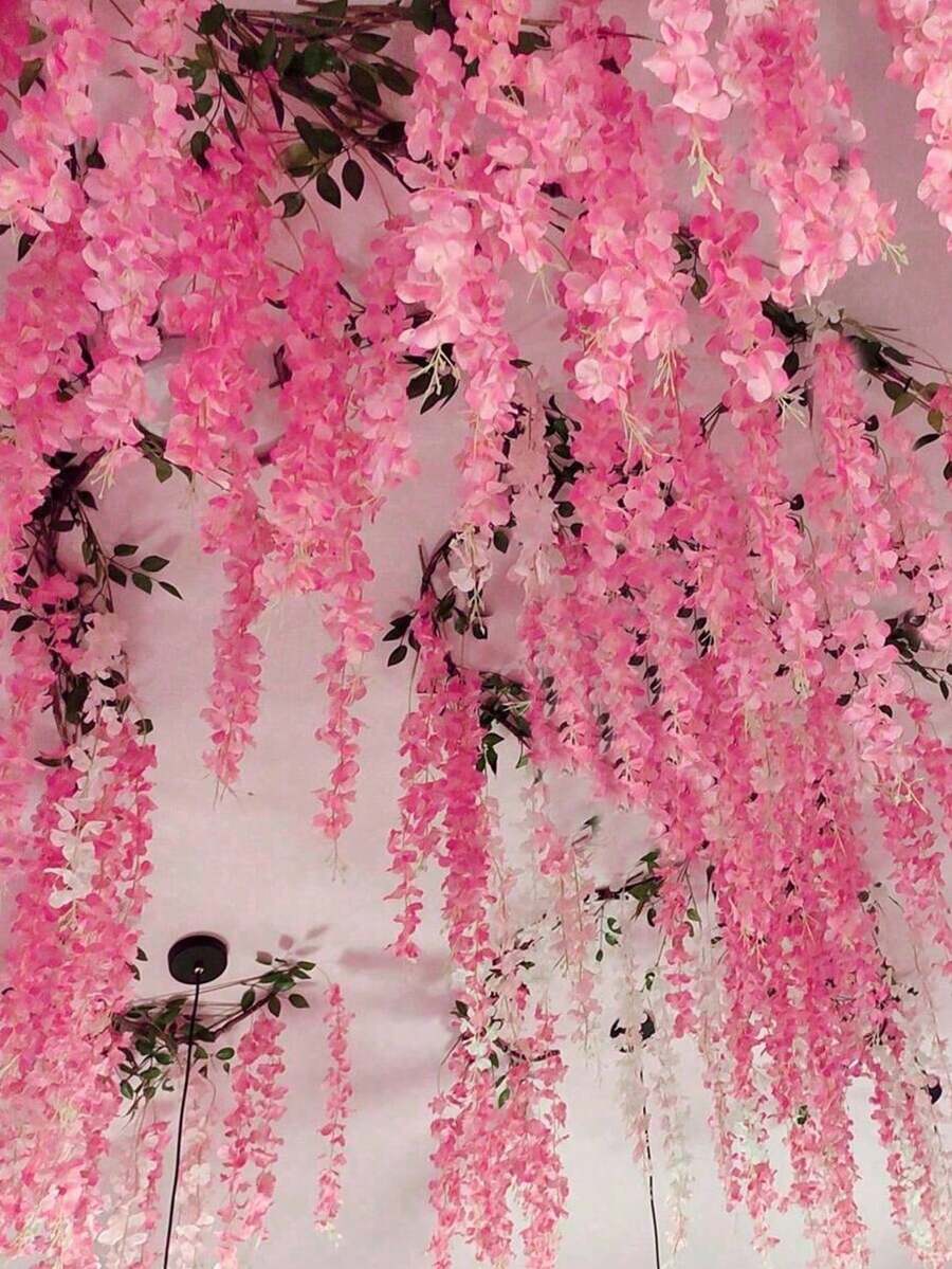 50支人造丝紫藤吊饰，粉色紫藤花藤，适用于婚礼、派对、家居装饰，绿色墙面花园天花板花卉装饰，1.64英尺仿真花环，丝绸紫藤花圈，婚礼仪式悬挂装饰，适合派对、生日、家庭聚会、情人节礼物、派对花园家居桌面背景，人造植物，仿真花